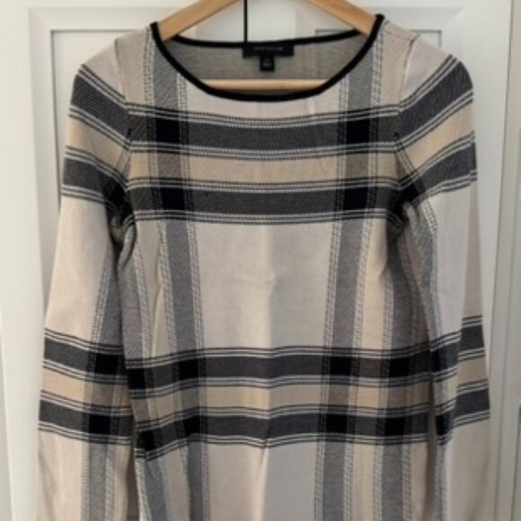 Ann Taylor Tops - Ann Taylor Plaid Long Sleeve Knit Top | Neutral Black & Cream Check | Size XXS